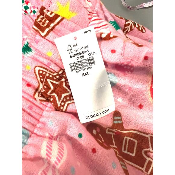 Old Navy women’s XXL Pink Flannel Holiday candy cane ornaments PJ pant NEW - Picture 6 of 6